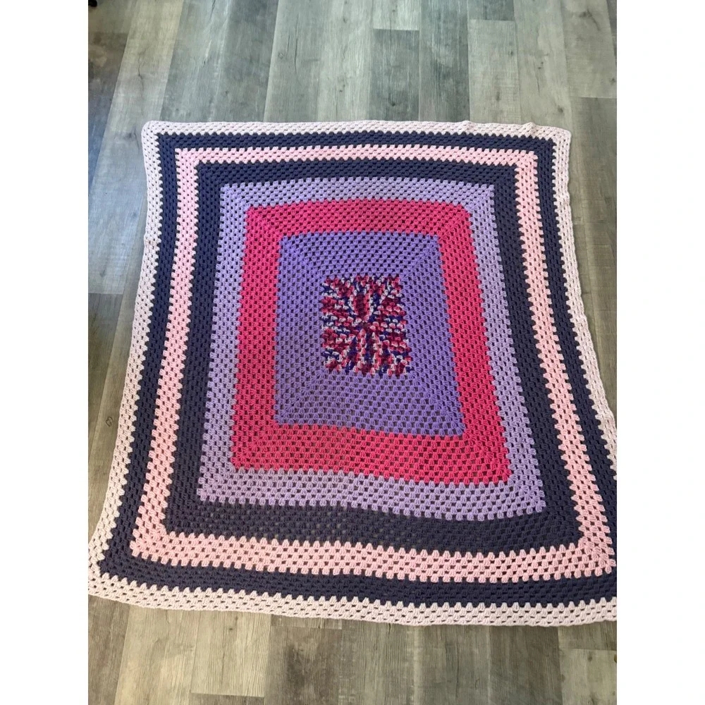 Handmade Oversized Crochet Granny Square Throw Blanket‎ - 5' x 5'